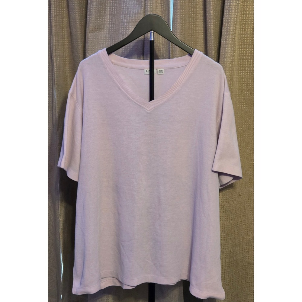 Cato Woman Short Sleeve V-Neck Ribbed‎ T-Shirt Women's Size 26/28W Pink